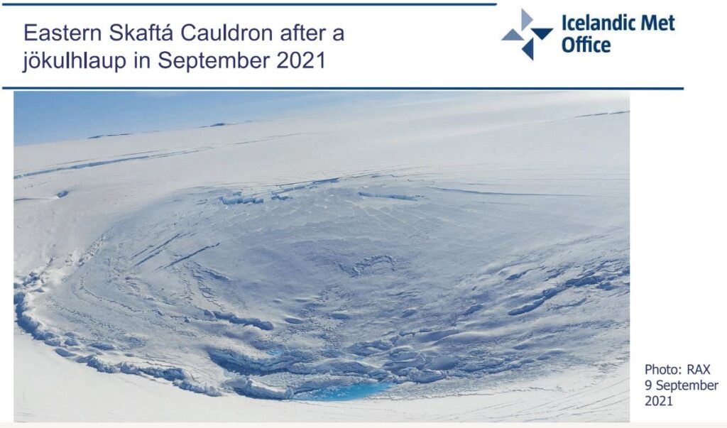 Eastern Skartá Cauldron after a jökulhlaup in September 2021. Image: Icelandic Met Office